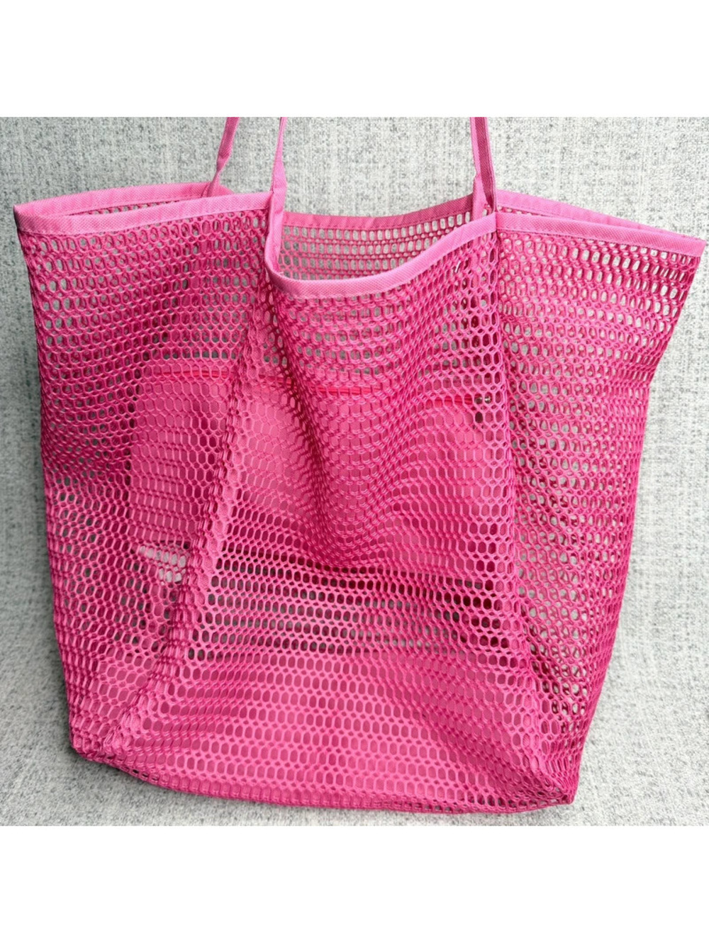 Pink Mesh Beach Bag Large Tote Pool Travel Vacation Carryall Shoulder Bag